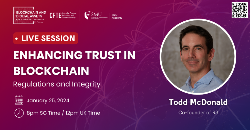 January 2024 banner todd mcdonald r3 cofounder cfte blockchain and digital assets programme live webinar session zoom online tokenization defi 25th of january 2024